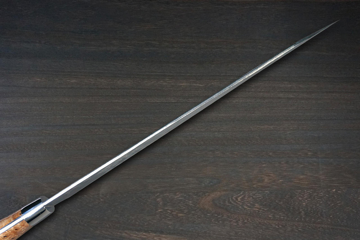 Takeshi Saji SRS13 Mirror Hammered Damascus STW Japanese Chefs Gyuto Knife 210mm Amber Stabilized Hybrid Resin Handle