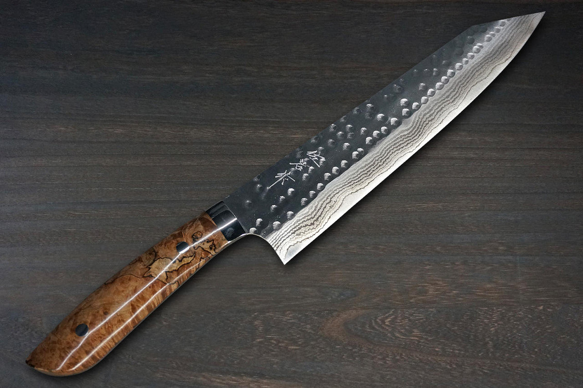 Takeshi Saji SRS13 Mirror Hammered Damascus STW Japanese Chefs Gyuto Knife 240mm Hybrid-Wood Stabilized Handle