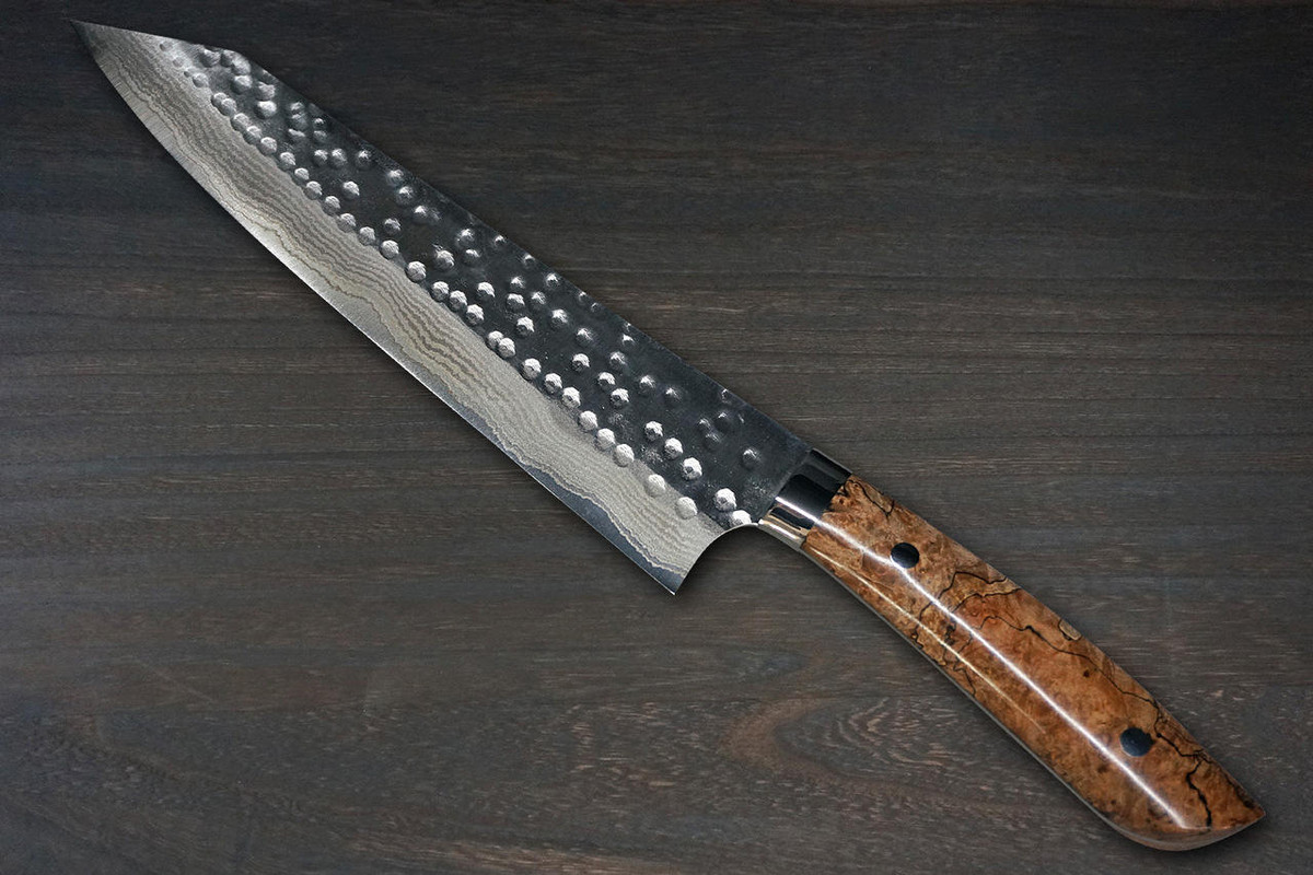Takeshi Saji SRS13 Mirror Hammered Damascus STW Japanese Chefs Gyuto Knife 240mm Hybrid-Wood Stabilized Handle