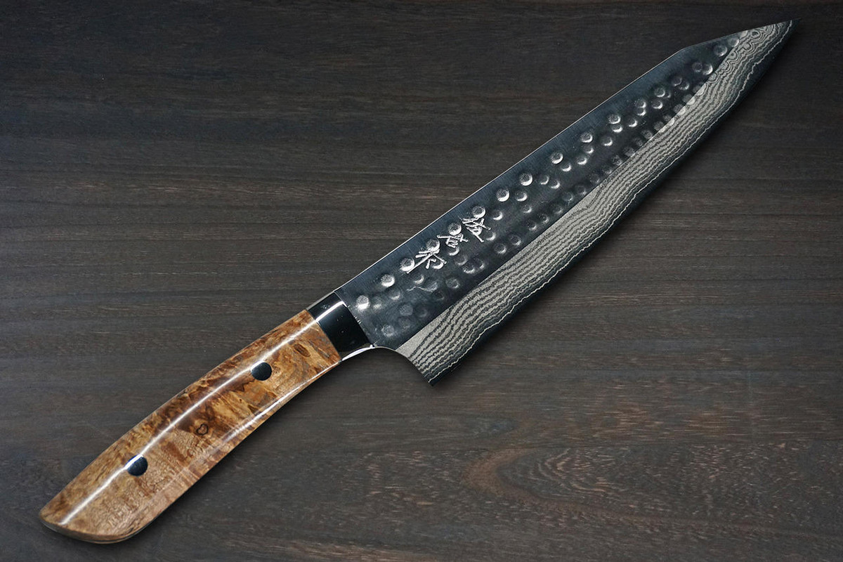 Takeshi Saji SRS13 Mirror Hammered Damascus STW Japanese Chefs Gyuto Knife 210mm Hybrid-Wood Stabilized Handle