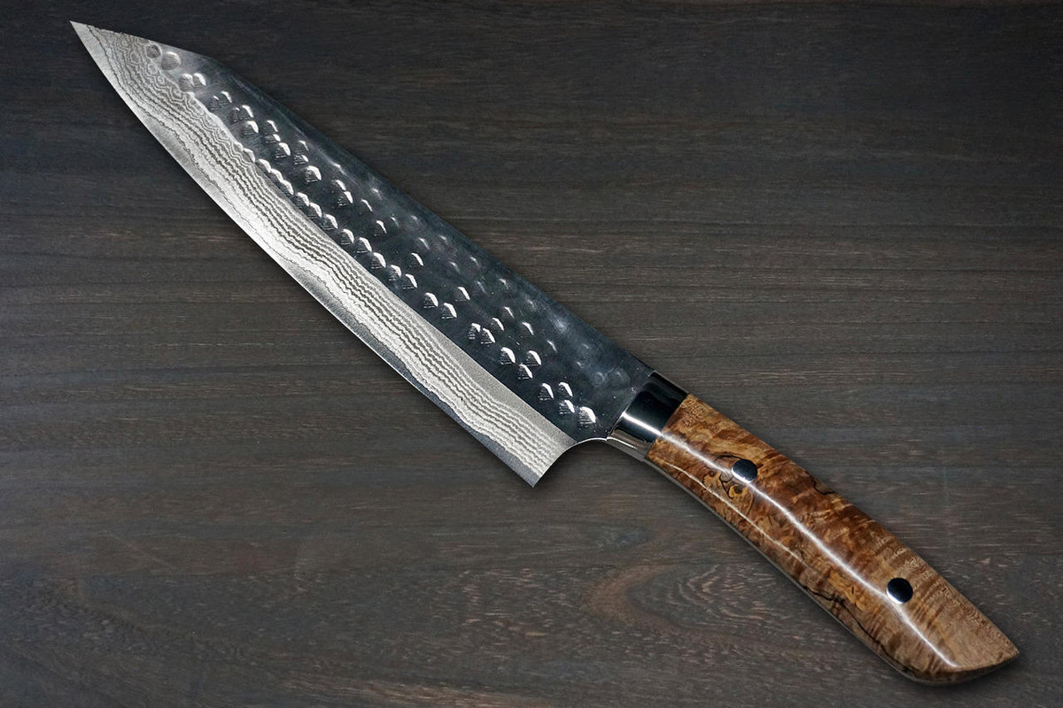 Takeshi Saji SRS13 Mirror Hammered Damascus STW Japanese Chefs Gyuto Knife 210mm Hybrid-Wood Stabilized Handle