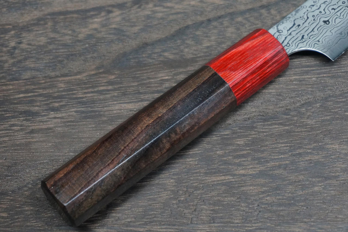 Kei Kobayashi R2 Damascus Special Finished RS8R Japanese Chefs Petty KnifeUtility 150mm with Red-Ring Octagonal Handle