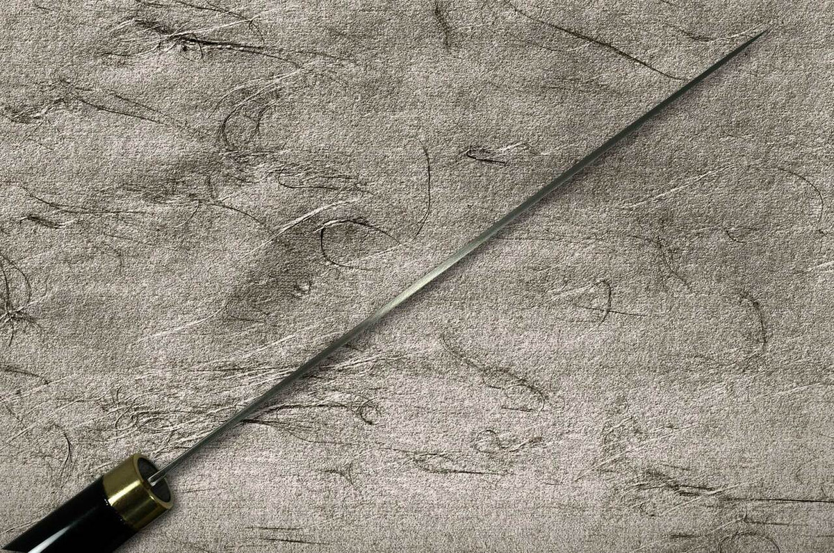 Takeshi Saji Makie-Art Aogami No.2 Colored Damascus Japanese Chefs Gyuto Knife 240mm with Urushi Lacquered Saya and Handle TORII FUJI on LAKE