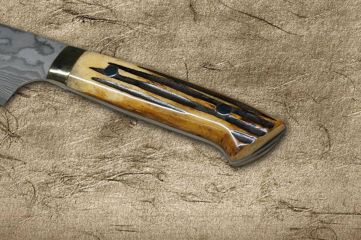 Takeshi Saji VG10 Black Damascus DHM Japanese Chefs Gyuto Knife 180mm with Brown Antler Handle