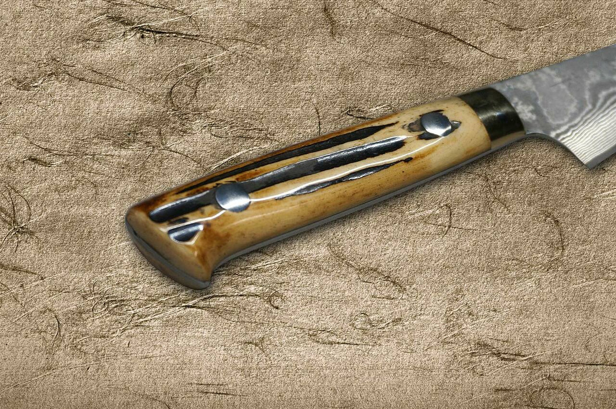 Takeshi Saji VG10 Black Damascus DHM Japanese Chefs Petty KnifeUtility 90mm with Brown Antler Handle