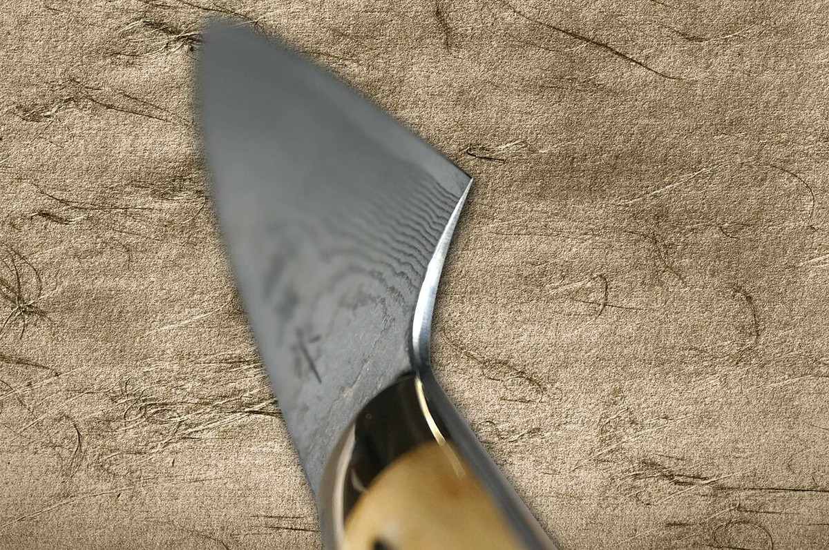 Takeshi Saji VG10 Black Damascus DHM Japanese Chefs Petty KnifeUtility 90mm with Brown Antler Handle