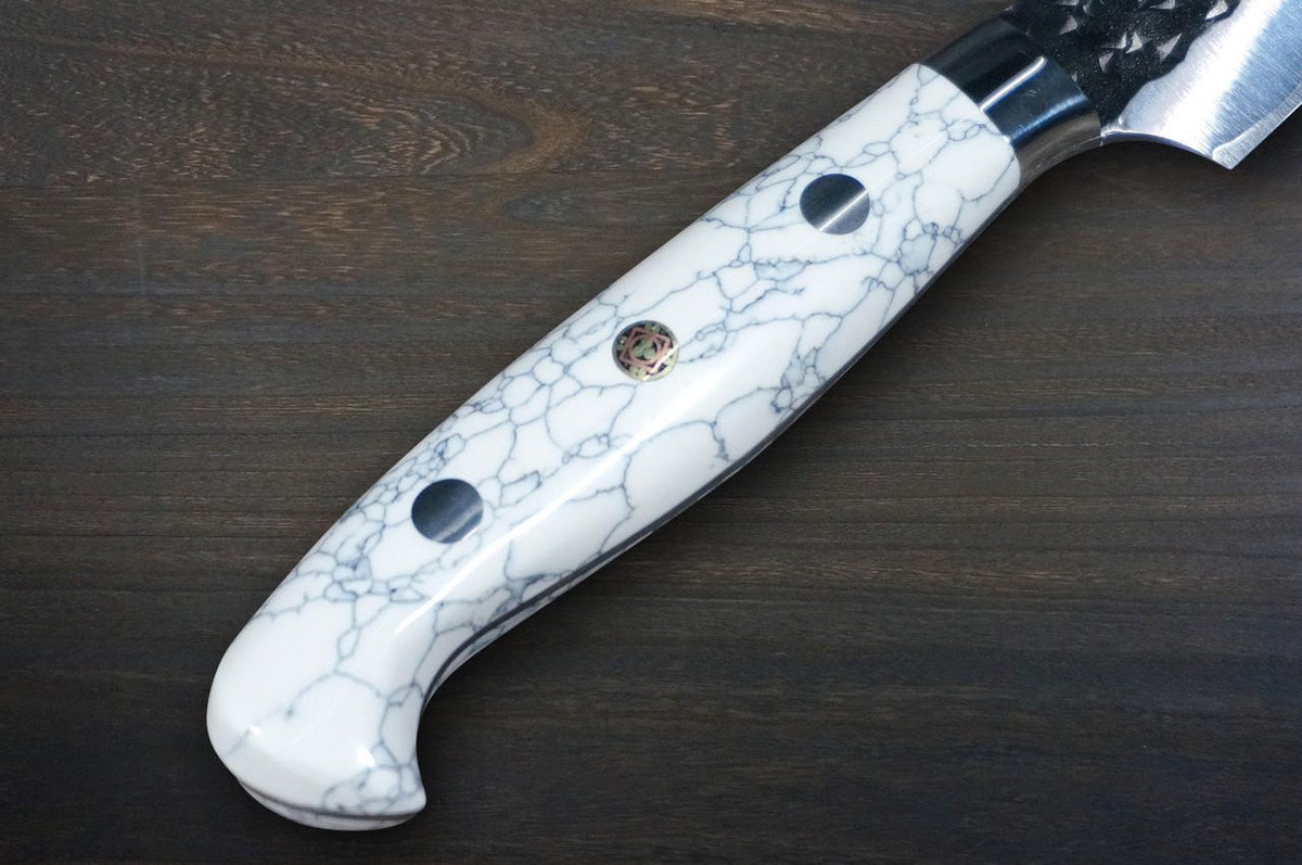 Yu Kurosaki R2SG2 Hammered SENKO-EI Custom TCW Japanese Chefs Petty KnifeUtility 130mm with White Turquoise Handle