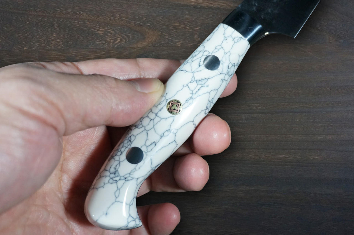 Yu Kurosaki R2SG2 Hammered SENKO-EI Custom TCW Japanese Chefs Petty KnifeUtility 130mm with White Turquoise Handle