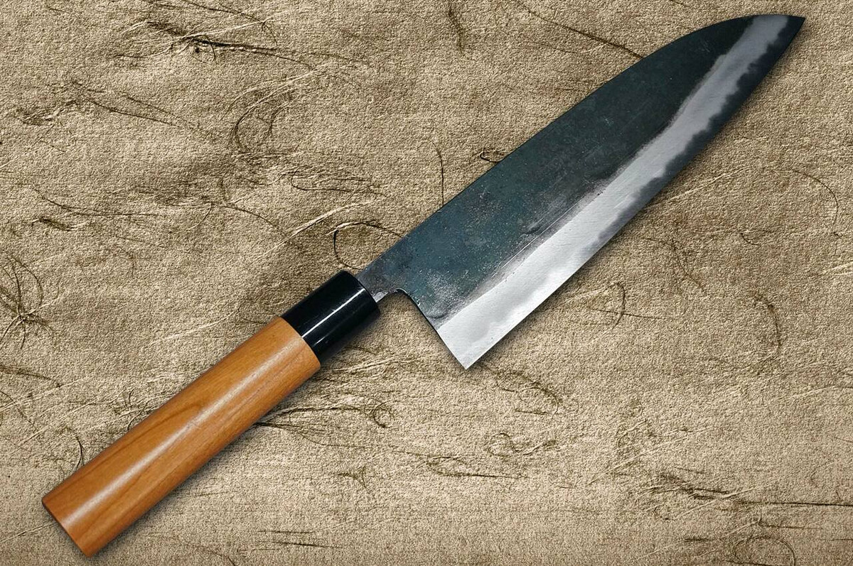 Daisuke Nishida Shirogami No.1 Kurouchi CHR Japanese Chefs Gyuto Knife 225mm with Cherry Round Handle