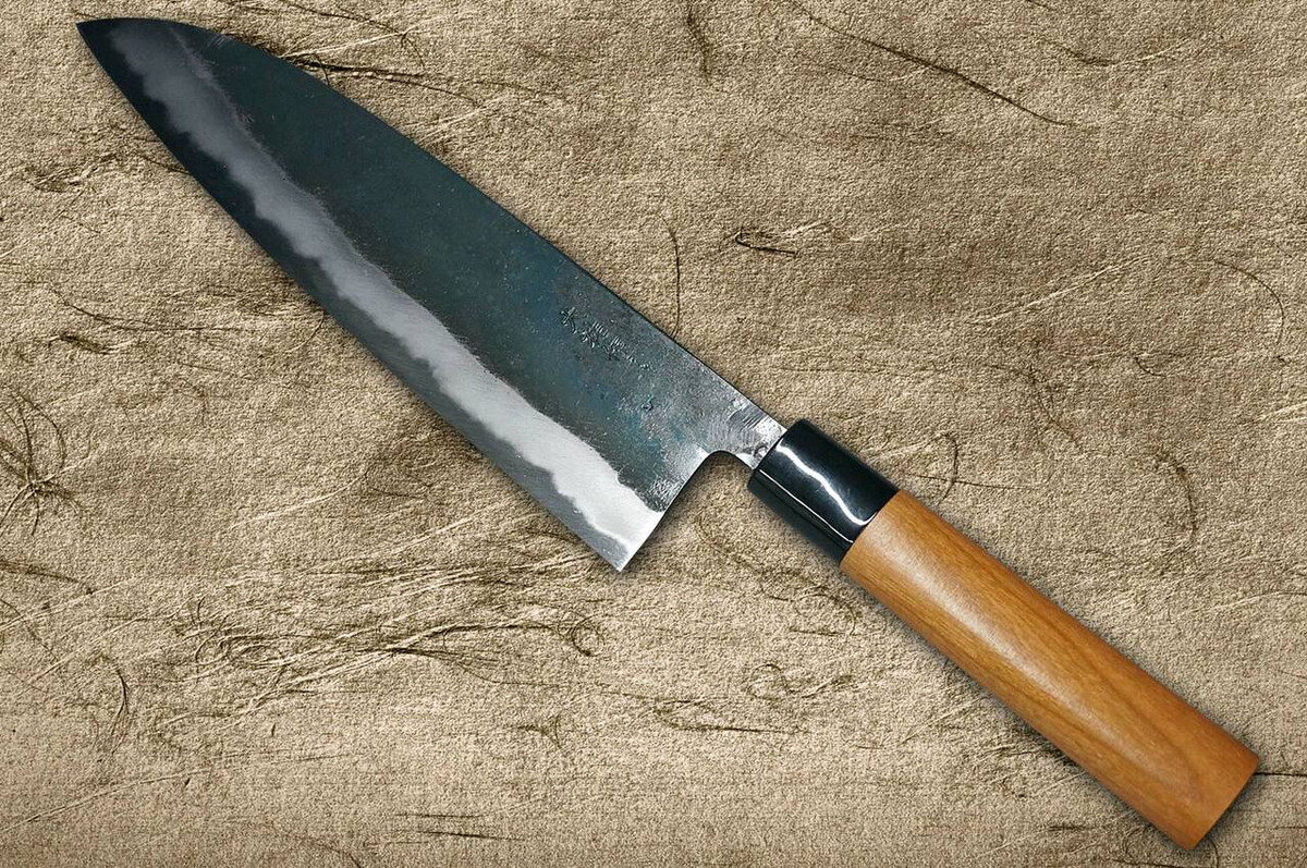 Daisuke Nishida Shirogami No.1 Kurouchi CHR Japanese Chefs Gyuto Knife 225mm with Cherry Round Handle