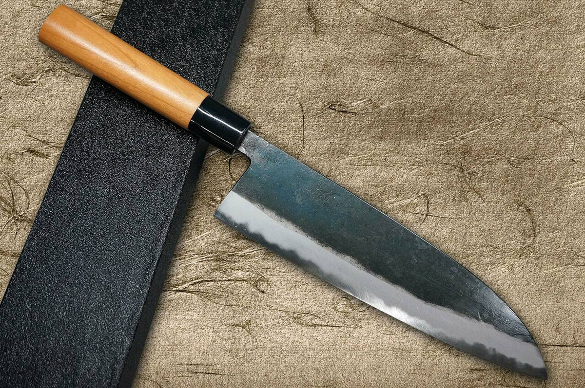Daisuke Nishida Shirogami No.1 Kurouchi CHR Japanese Chefs Gyuto Knife 225mm with Cherry Round Handle