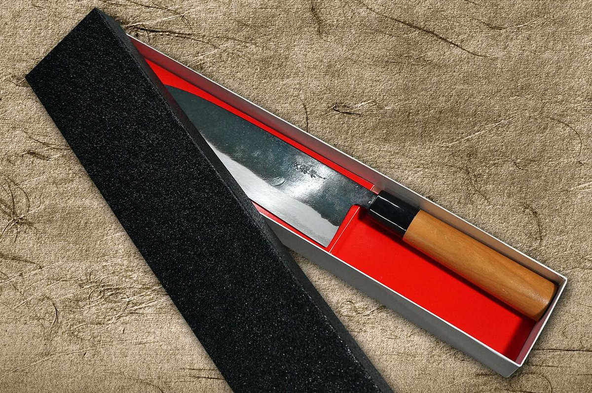 Daisuke Nishida Shirogami No.1 Kurouchi CHR Japanese Chefs Gyuto Knife 225mm with Cherry Round Handle