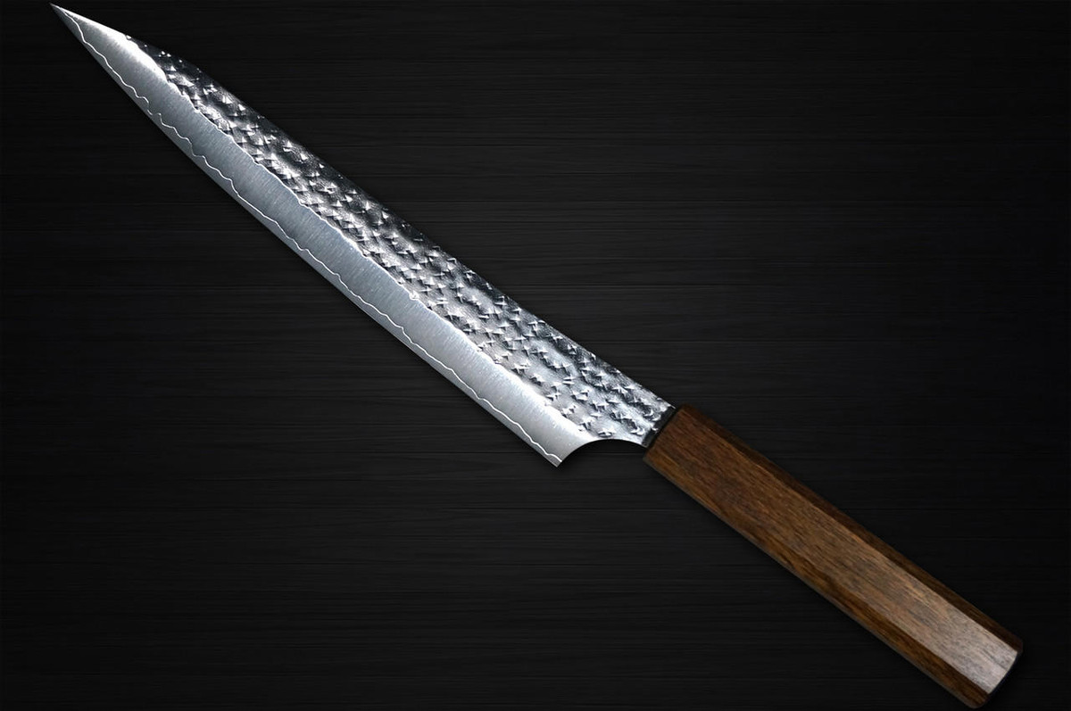 Yu Kurosaki R2SG2 Hammered SENKO-EI WA OK8B Japanese Chefs SlicerSujihiki 240mm with Urushi Lacquered Oak Handle