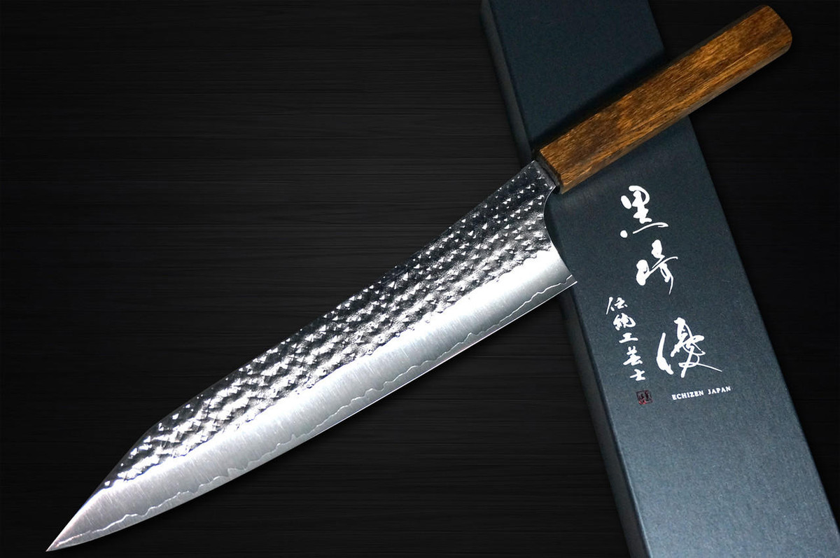 Yu Kurosaki R2SG2 Hammered SENKO-EI WA OK8B Japanese Chefs Gyuto Knife 240mm with Urushi Lacquered Oak Handle