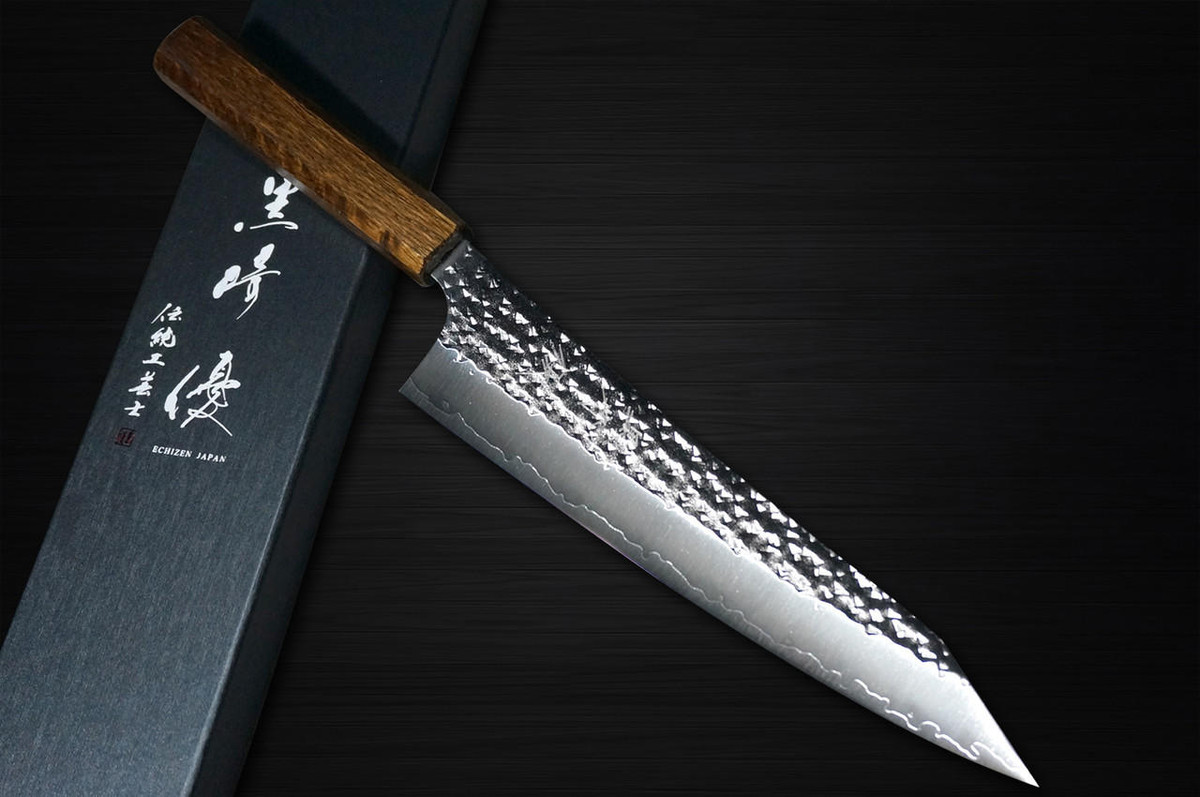 Yu Kurosaki R2SG2 Hammered SENKO-EI WA OK8B Japanese Chefs Gyuto Knife 210mm with Urushi Lacquered Oak Handle