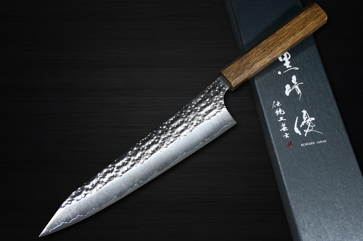 Yu Kurosaki R2SG2 Hammered SENKO-EI WA OK8B Japanese Chefs Gyuto Knife 210mm with Urushi Lacquered Oak Handle