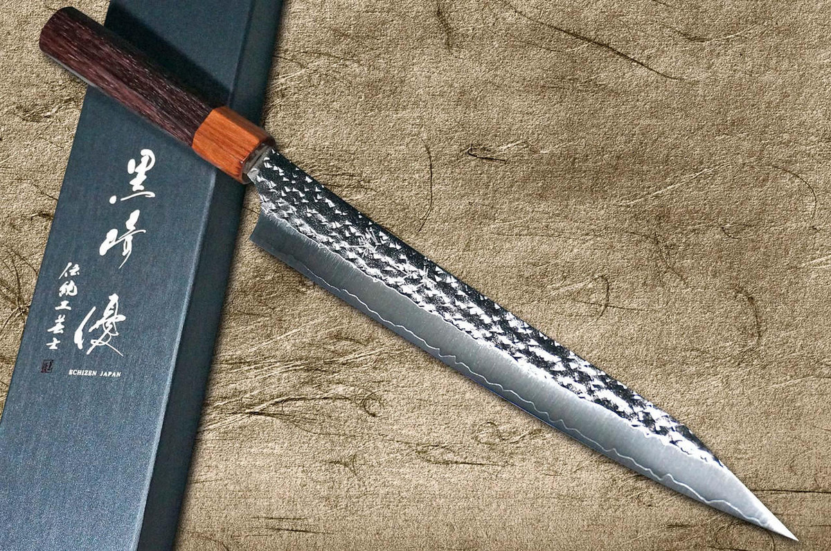 Yu Kurosaki R2SG2 Hammered SENKO-EI WA RS8H Japanese Chefs SlicerSujihiki 240mm with Brown-Ring Octagonal Handle