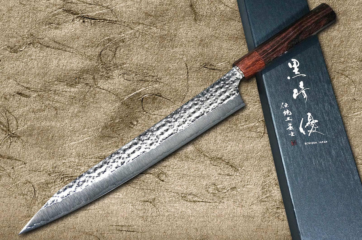 Yu Kurosaki R2SG2 Hammered SENKO-EI WA RS8H Japanese Chefs SlicerSujihiki 240mm with Brown-Ring Octagonal Handle