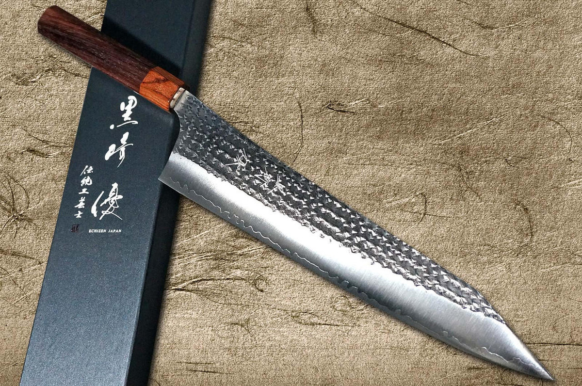 Yu Kurosaki R2SG2 Hammered SENKO-EI WA RS8H Japanese Chefs Gyuto Knife 270mm with Brown-Ring Octagonal Handle
