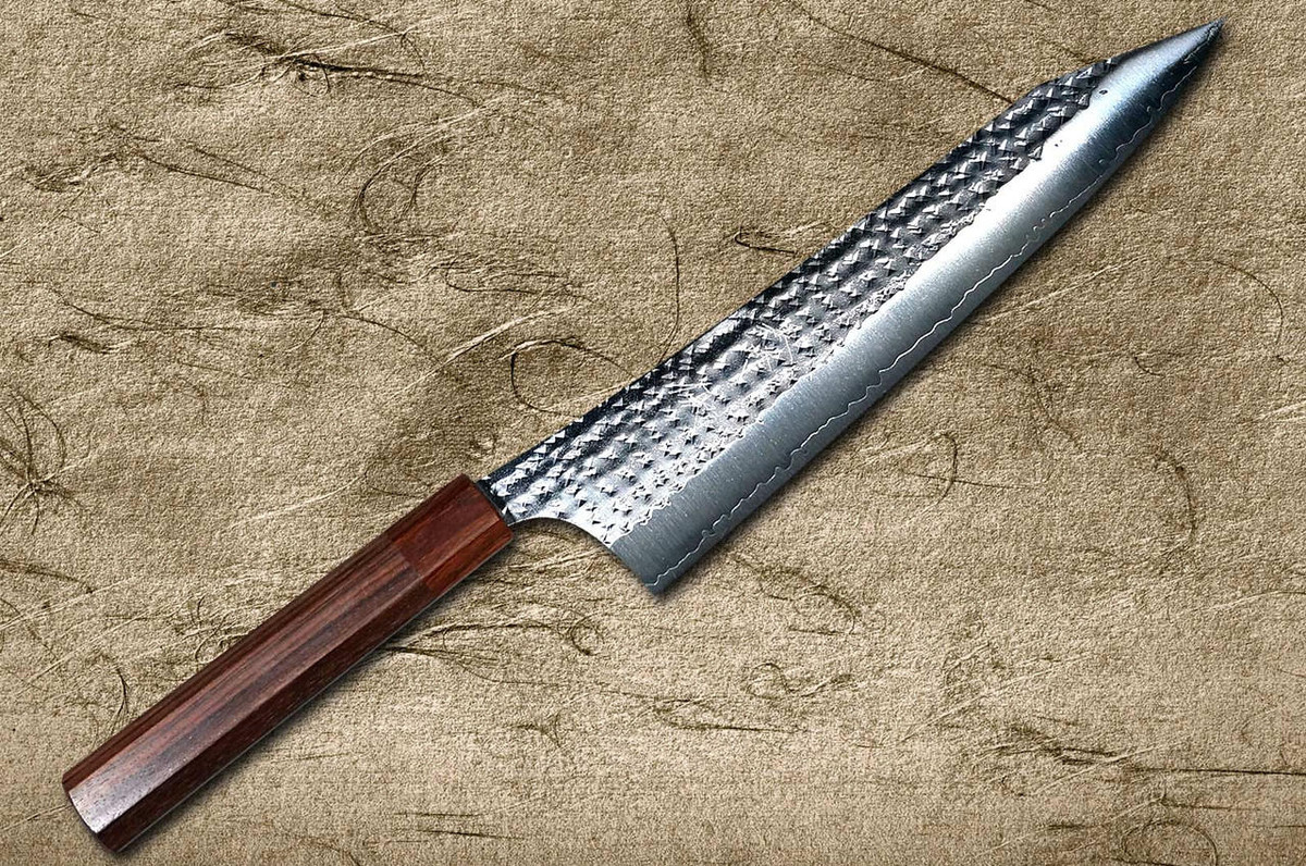 Yu Kurosaki R2SG2 Hammered SENKO-EI WA RS8H Japanese Chefs Gyuto Knife 270mm with Brown-Ring Octagonal Handle