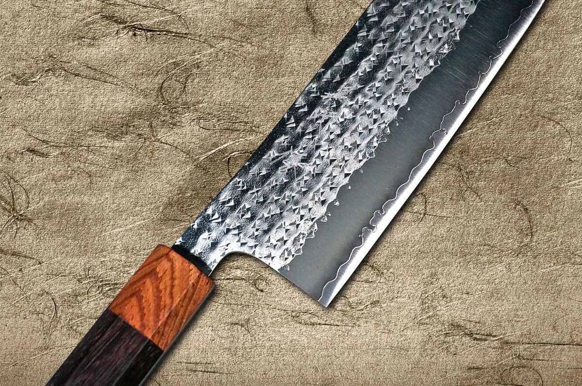 Yu Kurosaki R2SG2 Hammered SENKO-EI WA RS8H Japanese Chefs NakiriVegetable 165mm with Brown-Ring Octagonal Handle