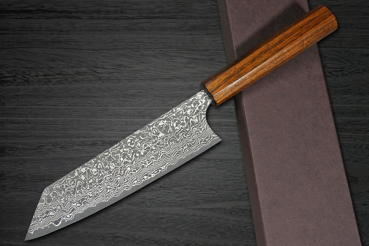 Yoshimi Kato 63 Layer VG10 Black Damascus EJ8B Japanese Chefs Bunka Knife 170mm with Black Urushi Lacquered Enju Handle