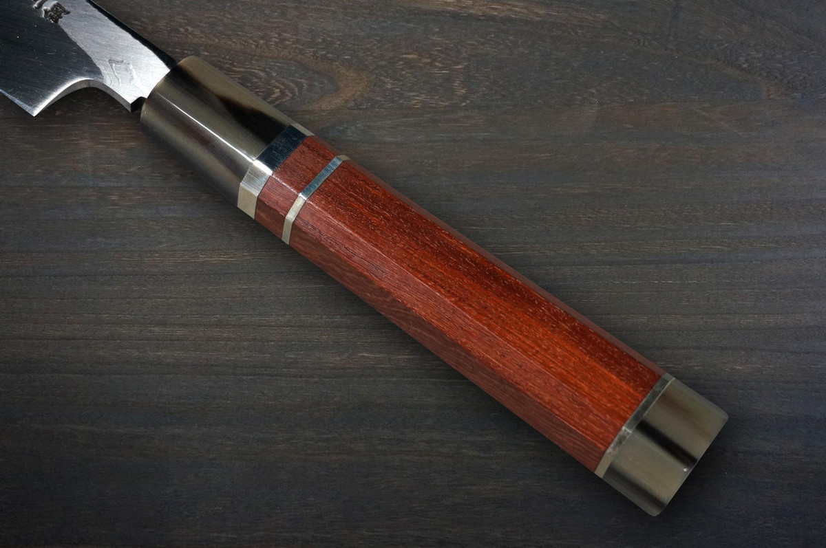 Sakai Takayuki Tenryu Damascus Aogami 2 steel Japanese Chefs YanagibaSashimi 300mm Dragon No.4 Engraved with Red Ebony Handle and Saya Sheath