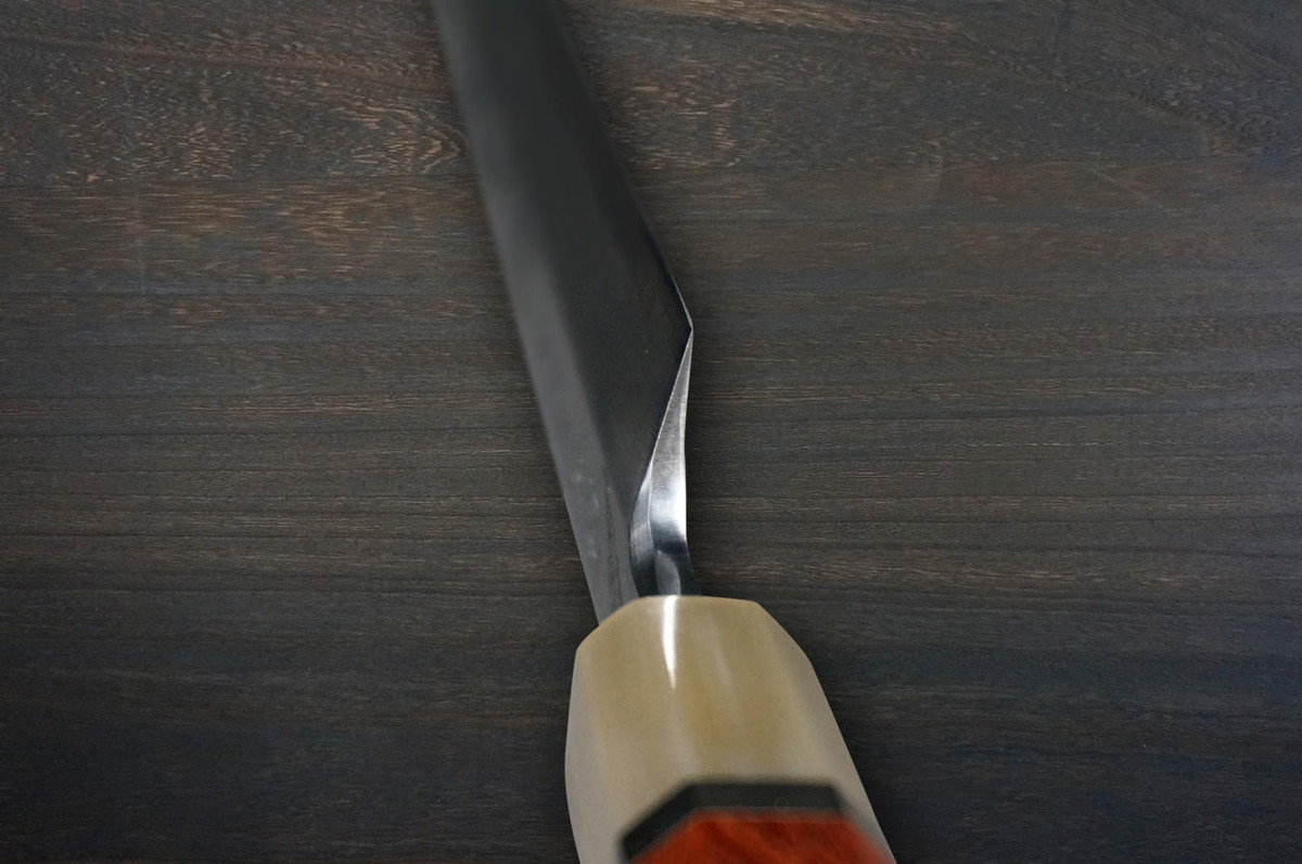 Sakai Takayuki Tenryu Damascus Aogami 2 steel Japanese Chefs YanagibaSashimi 330mm Dragon No.4 Engraved with Red Ebony Handle and Saya Sheath