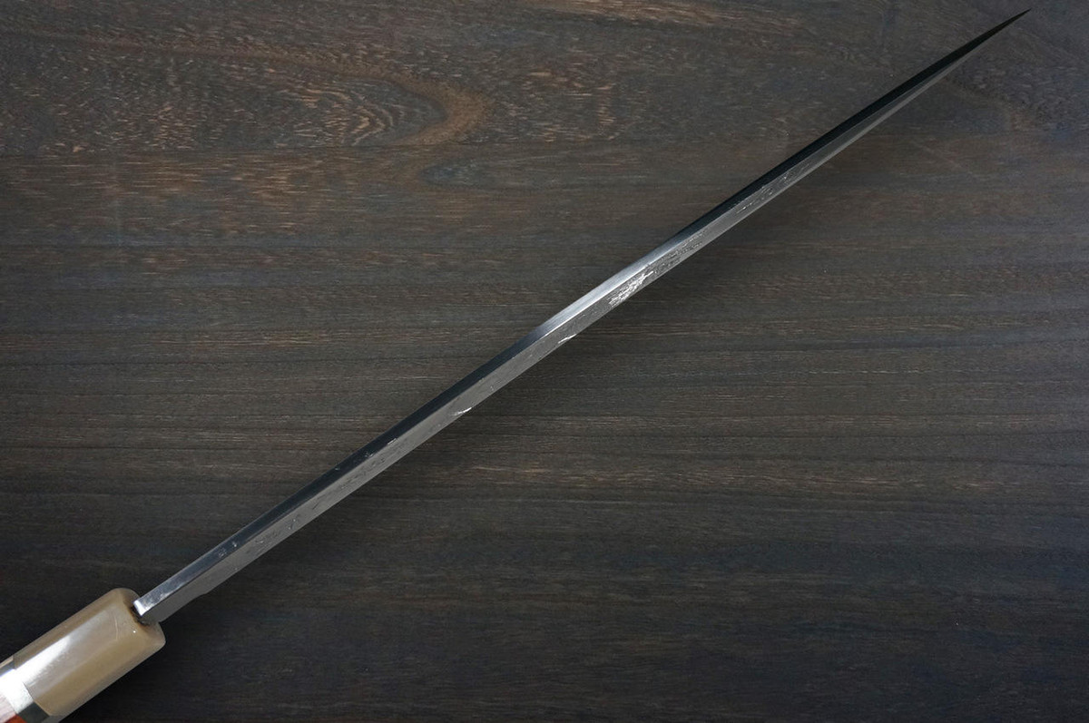 Sakai Takayuki Tenryu Damascus Aogami 2 steel Japanese Chefs YanagibaSashimi 330mm Dragon No.4 Engraved with Red Ebony Handle and Saya Sheath