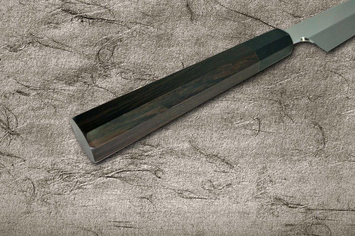 Yoshihiro White No.2 Honyaki MtFuji-Art AFHY Water-Quenched Japanese Chefs Kiritsuke-YanagibaSashimi 300mm with Saya Sheath and Ebony Handle