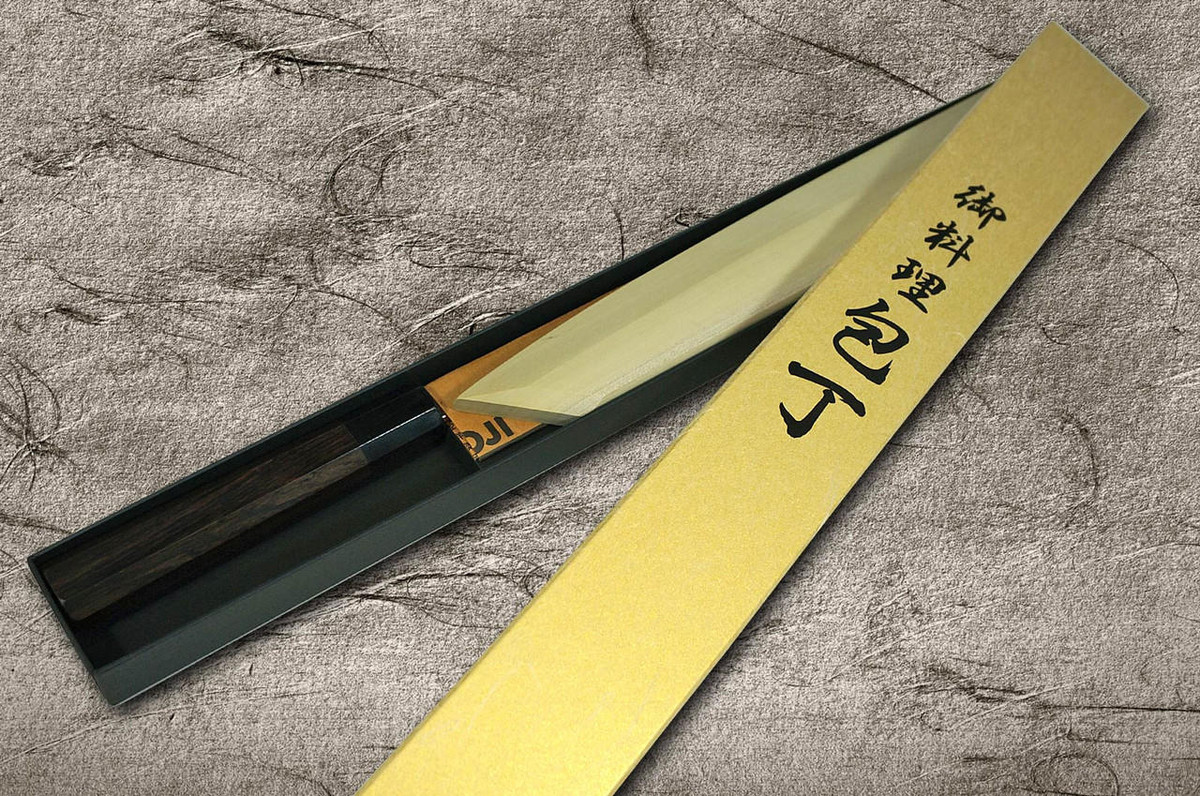 Yoshihiro White No.2 Honyaki MtFuji-Art AFHY Water-Quenched Japanese Chefs Kiritsuke-YanagibaSashimi 300mm with Saya Sheath and Ebony Handle