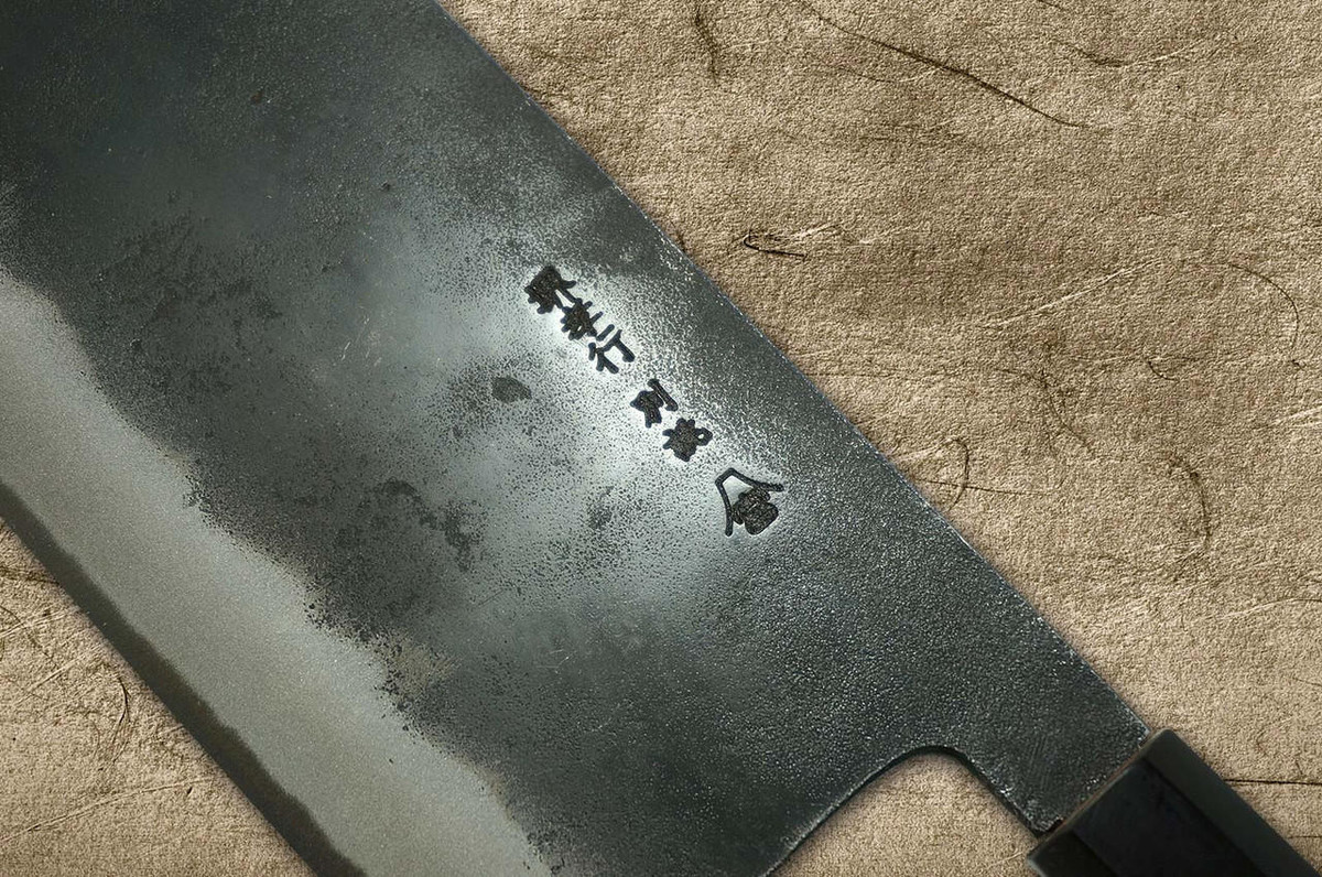 Sakai Takayuki Tokujyo Supreme White 2 steel Kurouchi Wide Bunka Knife 180mm with Yew and Buffalo Handle