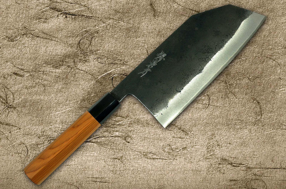 Sakai Takayuki Tokujyo Supreme White 2 steel Kurouchi Wide Bunka Knife 180mm with Yew and Buffalo Handle