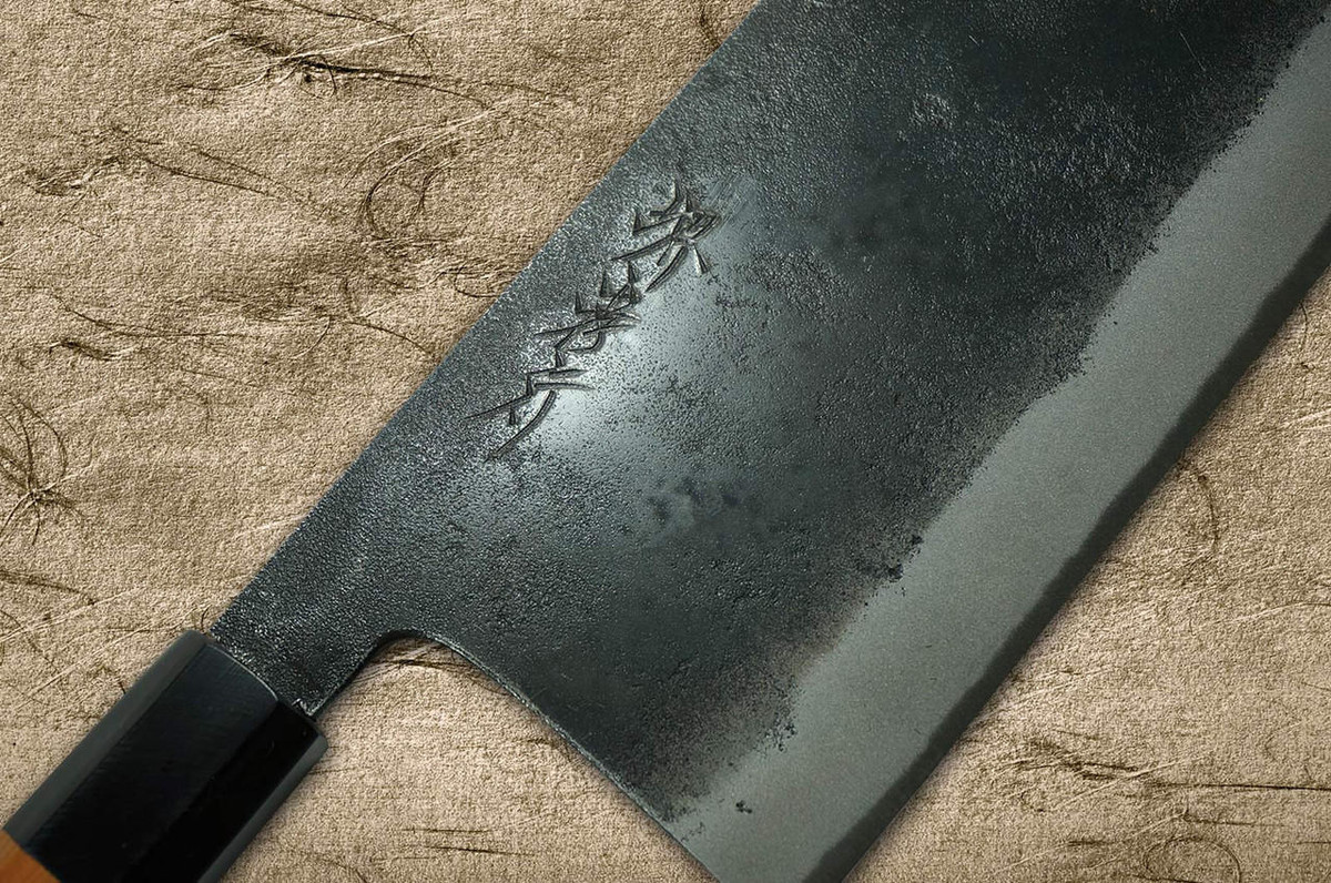 Sakai Takayuki Tokujyo Supreme White 2 steel Kurouchi Wide Bunka Knife 180mm with Yew and Buffalo Handle