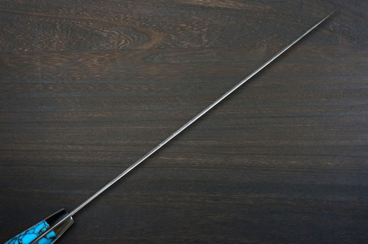 Takeshi Saji SRS13 Mirror Hammered NNM Japanese Chef's Gyuto Knife 210mm with Blue Turquoise Handle Nomura Special 