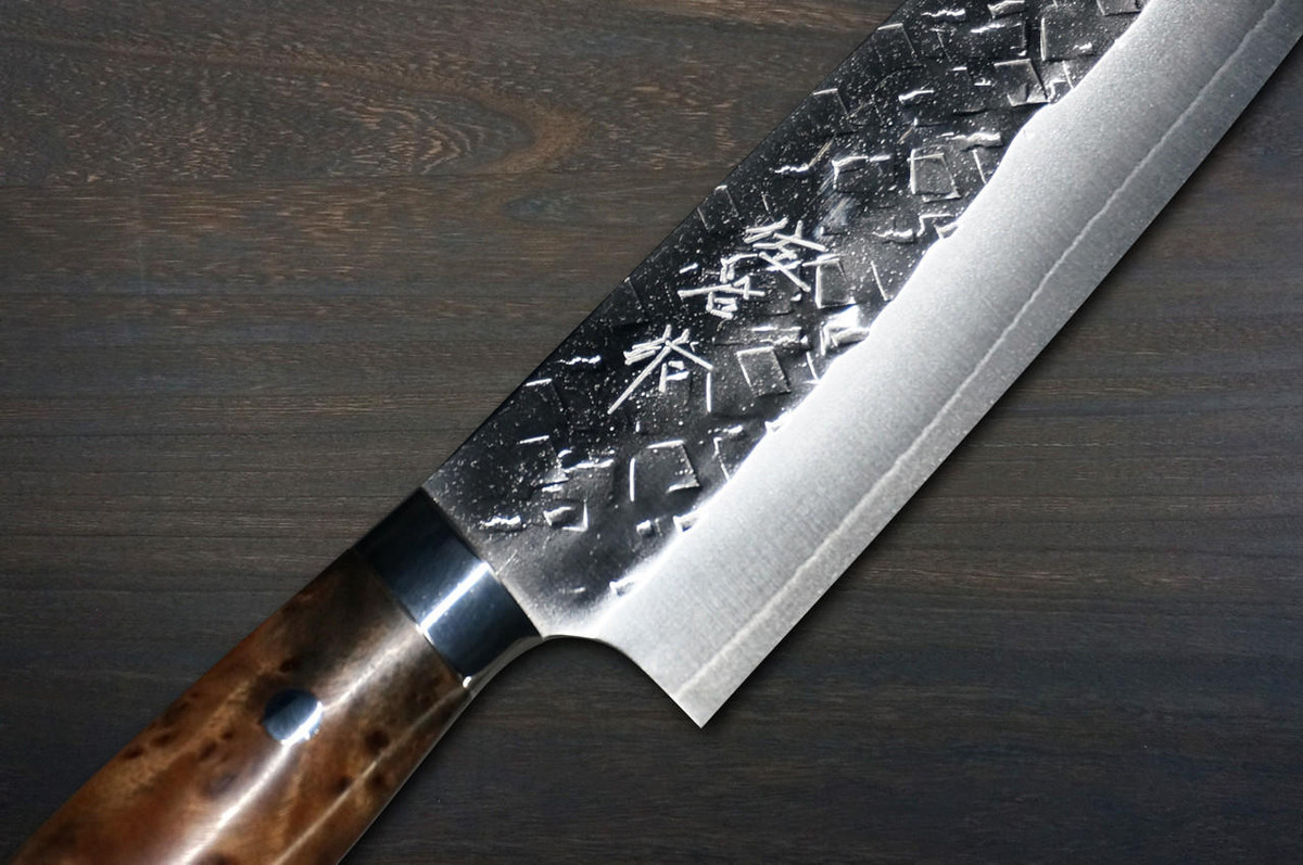 Takeshi Saji SRS13 Mirror Hammered NNM Japanese Chef's Gyuto Knife 210mm with Karin Lump Handle Nomura Special 