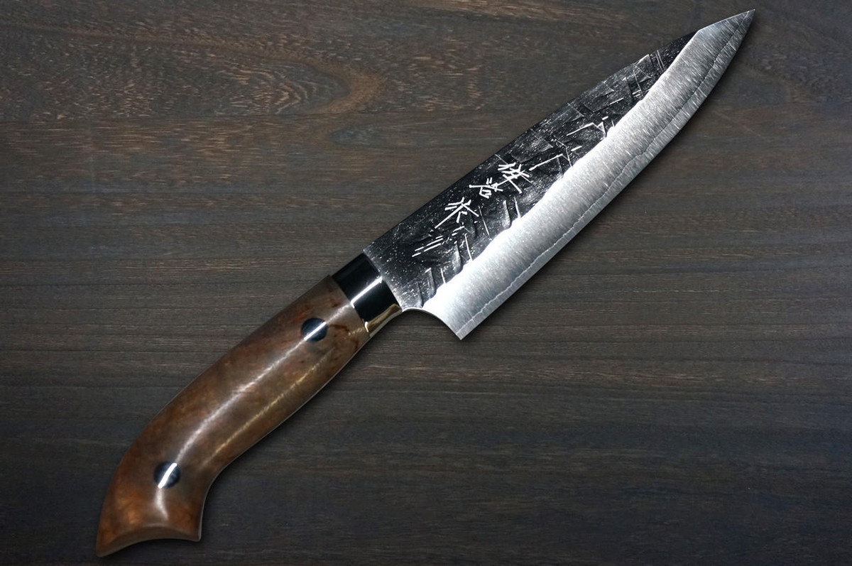 Takeshi Saji SRS13 Mirror Hammered Nomura Special Japanese Chefs Petty KnifeUtility 130mm with Karin Lump Handle