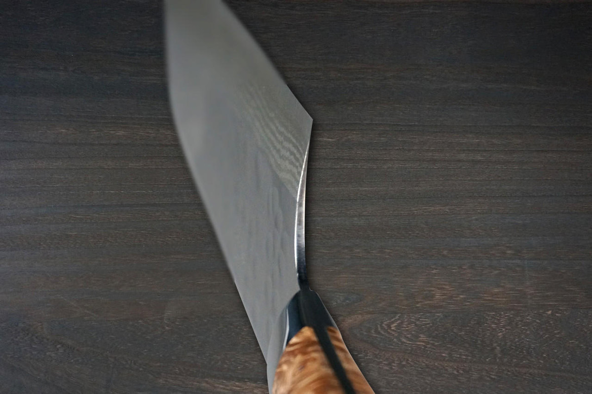 Takeshi Saji SRS13 Mirror Hammered Damascus STW Japanese Chefs Bunka Knife 180mm Bottle-Green Stabilized Hybrid Resin Handle