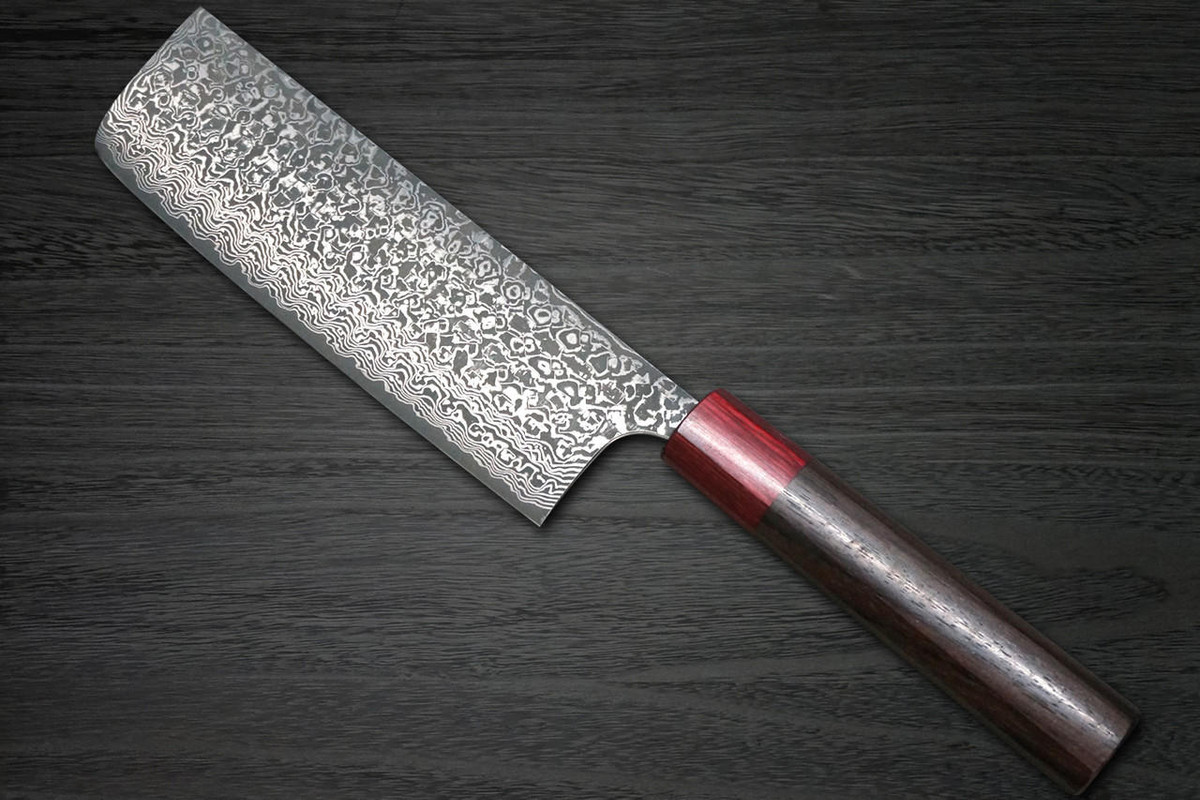 Yoshimi Kato 63 Layer VG10 Black Damascus RS8R Japanese Chef's Nakiri(Vegetable) 165mm with Red-Ring Octagonal Handle 