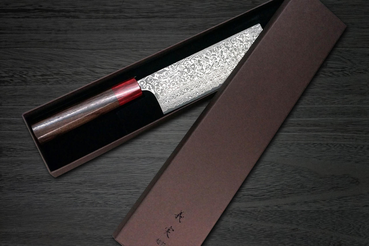 Yoshimi Kato 63 Layer VG10 Black Damascus RS8R Japanese Chef's Nakiri(Vegetable) 165mm with Red-Ring Octagonal Handle 