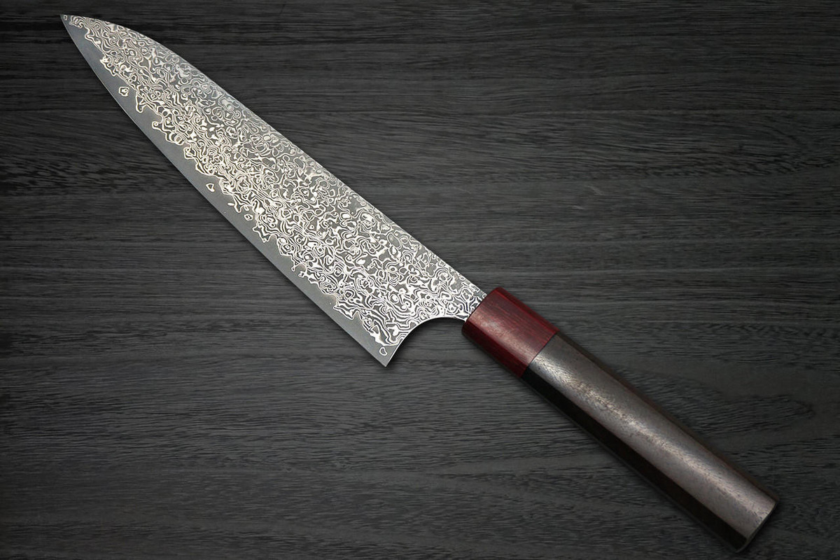 Yoshimi Kato 63 Layer VG10 Black Damascus RS8R Japanese Chef's Gyuto Knife 240mm with Red-Ring Octagonal Handle 