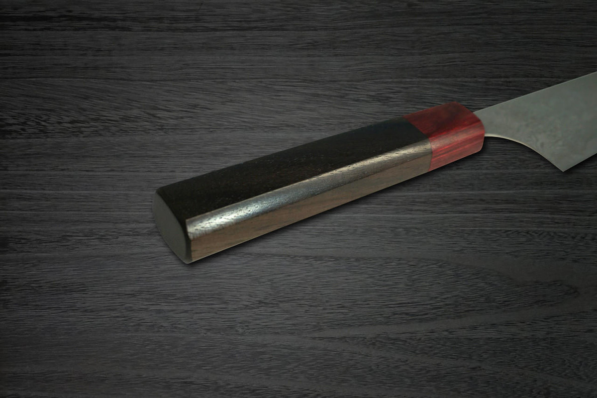 Yoshimi Kato 63 Layer VG10 Black Damascus RS8R Japanese Chef's Gyuto Knife 240mm with Red-Ring Octagonal Handle 