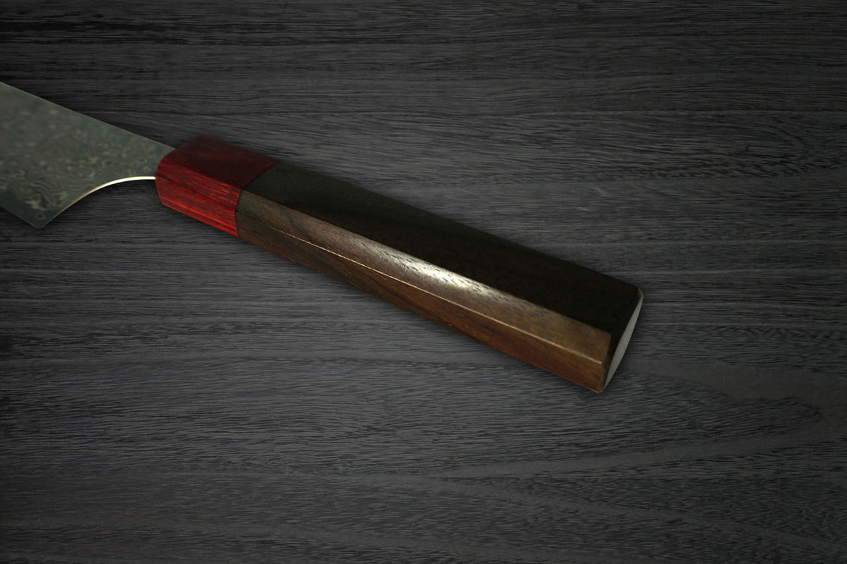 Yoshimi Kato 63 Layer VG10 Black Damascus RS8R Japanese Chef's Gyuto Knife 240mm with Red-Ring Octagonal Handle 