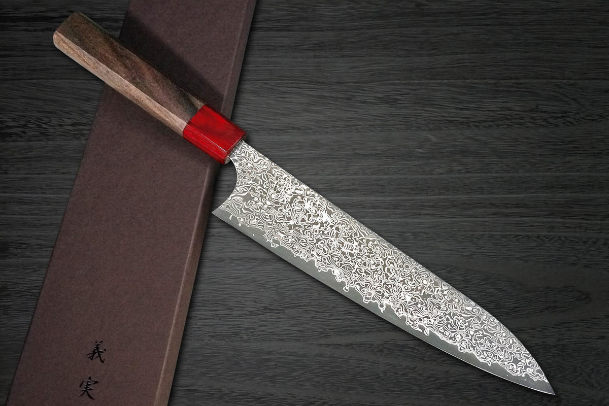 Yoshimi Kato 63 Layer VG10 Black Damascus RS8R Japanese Chef's Gyuto Knife 240mm with Red-Ring Octagonal Handle 