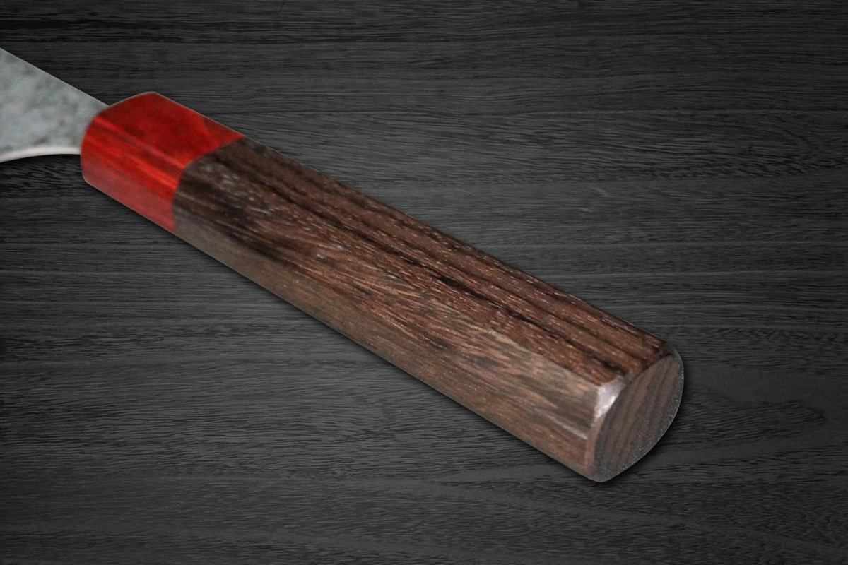 Yoshimi Kato 63 Layer VG10 Black Damascus RS8R Japanese Chef's Kengata-Gyuto Knife 210mm with Red-Ring Octagonal Handle 