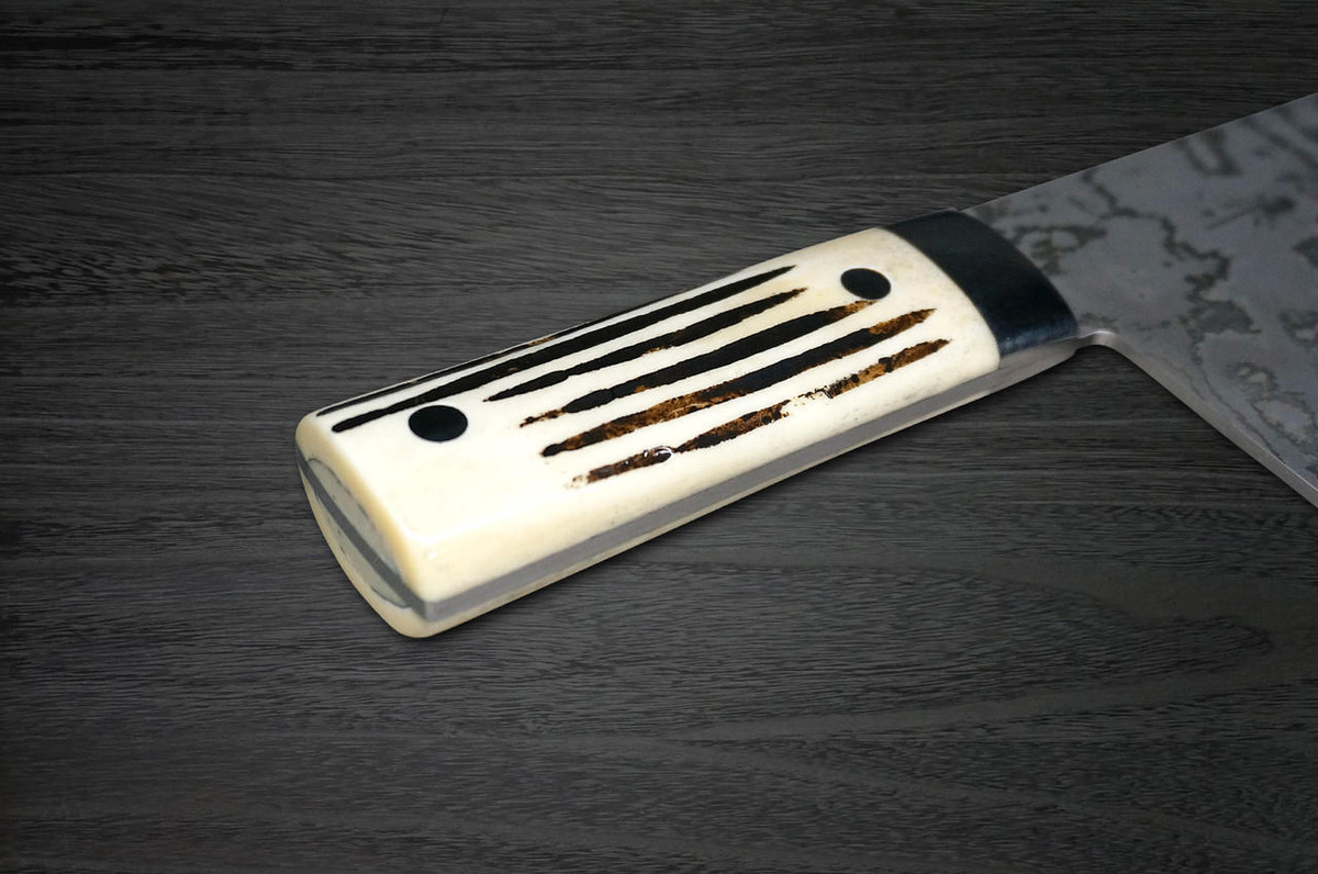 Takeshi Saji VG10 Black Damascus DHW Japanese Chefs Chinese Cooking Knife 220mm with White Antler Handle