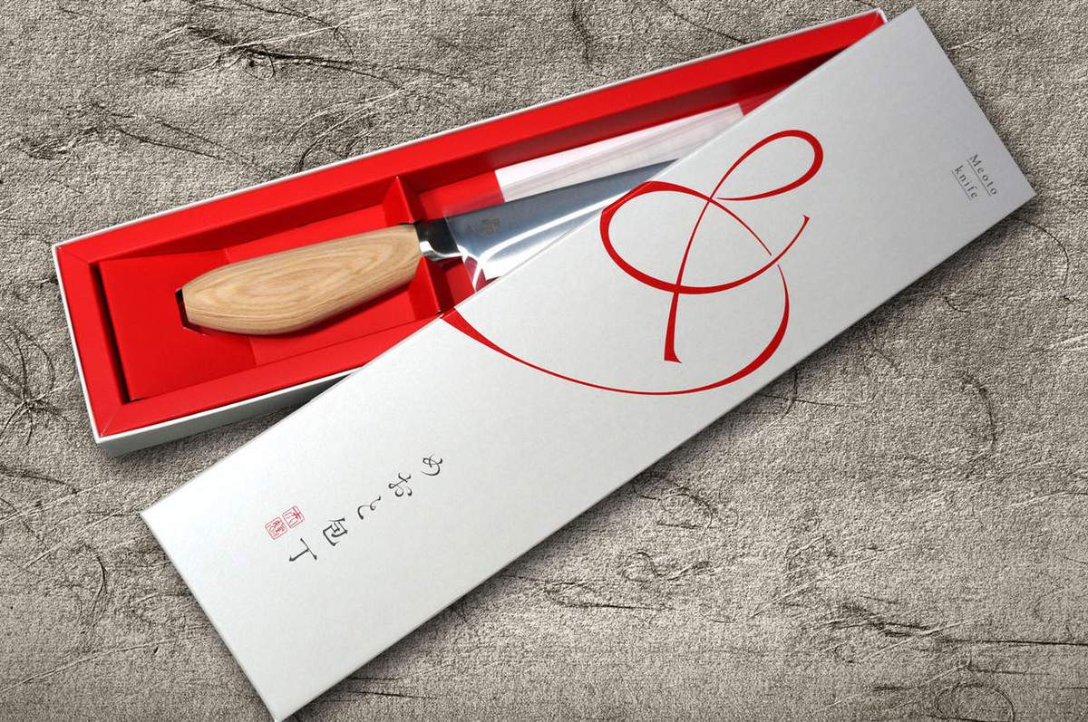 Meoto MV Stainless Steel Japanese Chefs Petty KnifeUtility 130mm with Cute Oval Hygienic Handle for Couple and Family