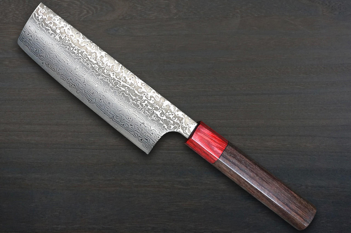 Kei Kobayashi R2 Damascus Special Finished RS8R Japanese Chefs NakiriVegetable 165mm with Red-Ring Octagonal Handle