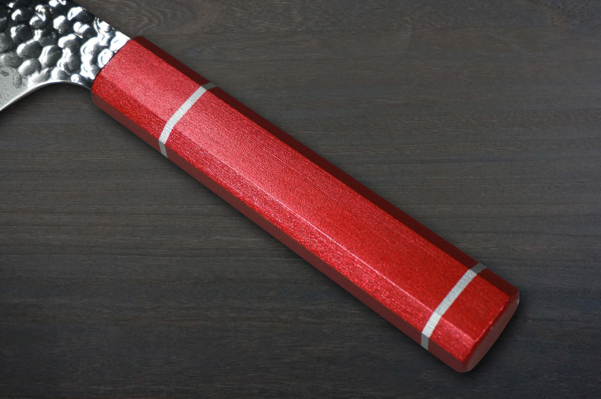 Sakai Takayuki 33-Layer VG10 Damascus Urushi Chefs Kengata-Gyuto Knife 190mm with Japanese Lacquered Oak Handle KOUSEKI