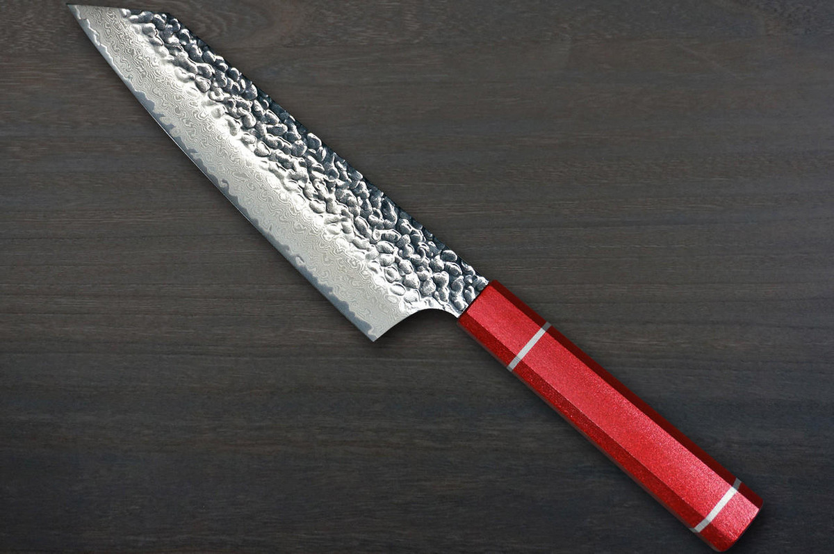 Sakai Takayuki 33-Layer VG10 Damascus Urushi Chefs Kengata-Gyuto Knife 190mm with Japanese Lacquered Oak Handle KOUSEKI